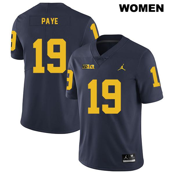 Women's NCAA Michigan Wolverines Kwity Paye #19 Navy Jordan Brand Authentic Stitched Legend Football College Jersey IR25B07IW